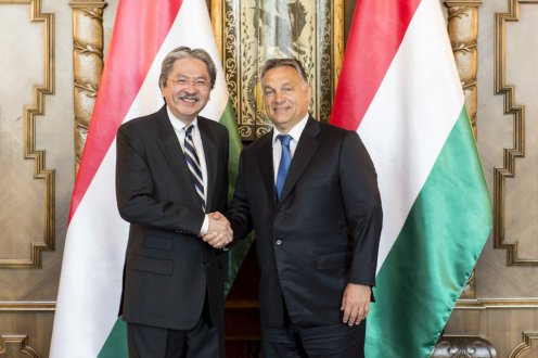 John Tsang hongkongi pénzügyminiszter és Orbán Viktor miniszterelnök az Országházban Fotó: Árvai Károly