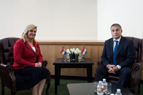 Orbán Viktor miniszterelnök Kolinda Grabar-Kitarovic horvát köztársasági elnökkel Fotó: Botár Gergely/Miniszterelnökség
