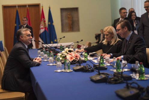 Orbán Viktor miniszterelnök Aleksandar Vucic szerb miniszterelnökkel tárgyal Belgrádban. Fotó: Burger Barna