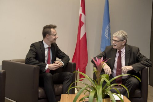 Péter Szijjártó and Mogens Lykketoft, President of the 70th session of the UN General Assembly  Photo: Márton Kovács / Ministry of Foreign Affairs and Trade