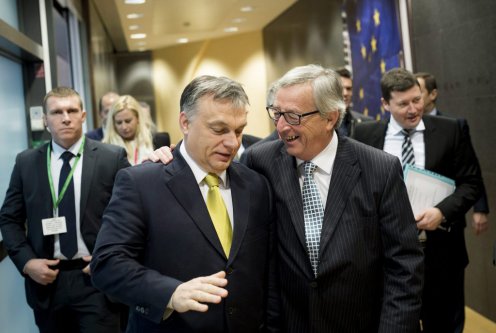 Orbán Viktor miniszterelnök és Jean-Claude Juncker, az Európai Bizottság elnöke a bizottság brüsszeli székházában. Fotó: Burger Barna