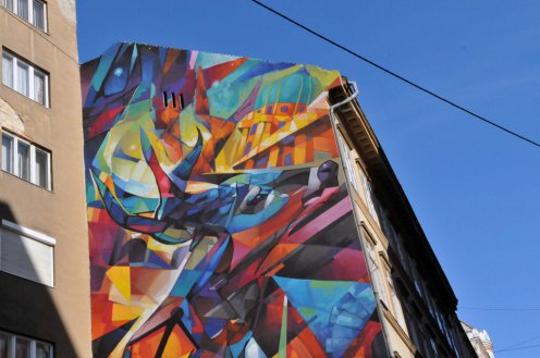Összesen tizenhárom budapesti falfelületre kerültek Magyarországot bemutató művészi festmények Fotó: Francz Ilona